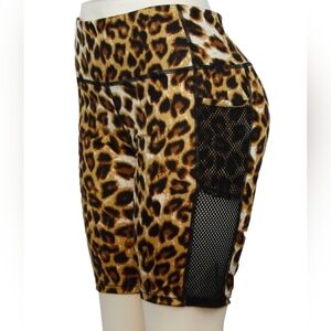 Leopard Print Women's Biker Shorts with Black Mesh Size L/ XL